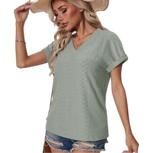NWT Plus VNeck Eyelet Shirt in Sage